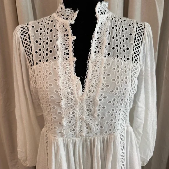 Vici White Eyelet Lace Long Sleeve Mini Dress - Picture 2 of 4